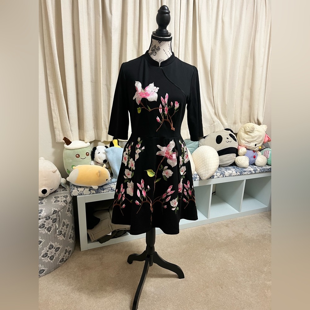 DanMunier 3/4 Sleeve Embroidery A-Line Cheongsam Qipao dress with pockets